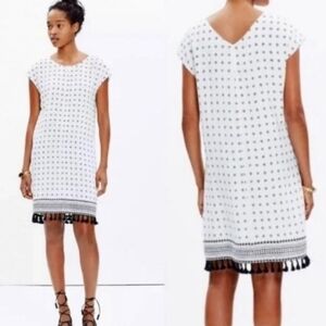 Madewell Scatterblock Tassel White & Black Shift Mini Dress Size XS Extra Small